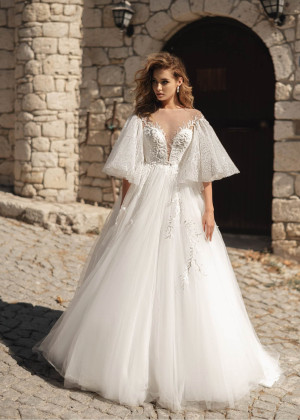 Beaded Ivory Lace Tulle Princess Sparkling Wedding Dress